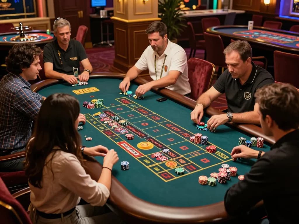 Excited players placing bets at a roulette table in a vibrant casino setting, showcasing god55 gaming experience.