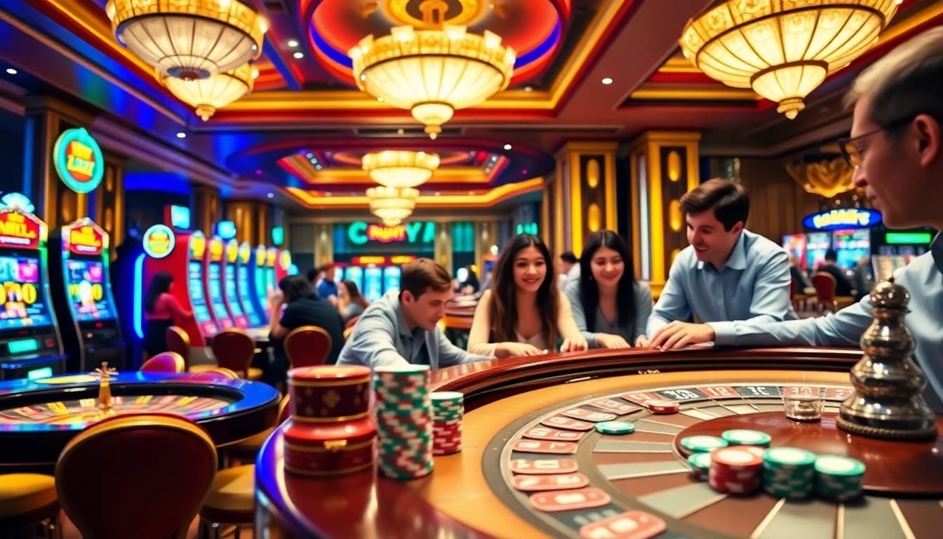 Engaging casino scene at nhà cái 789Win featuring poker chips and players enjoying exciting games.