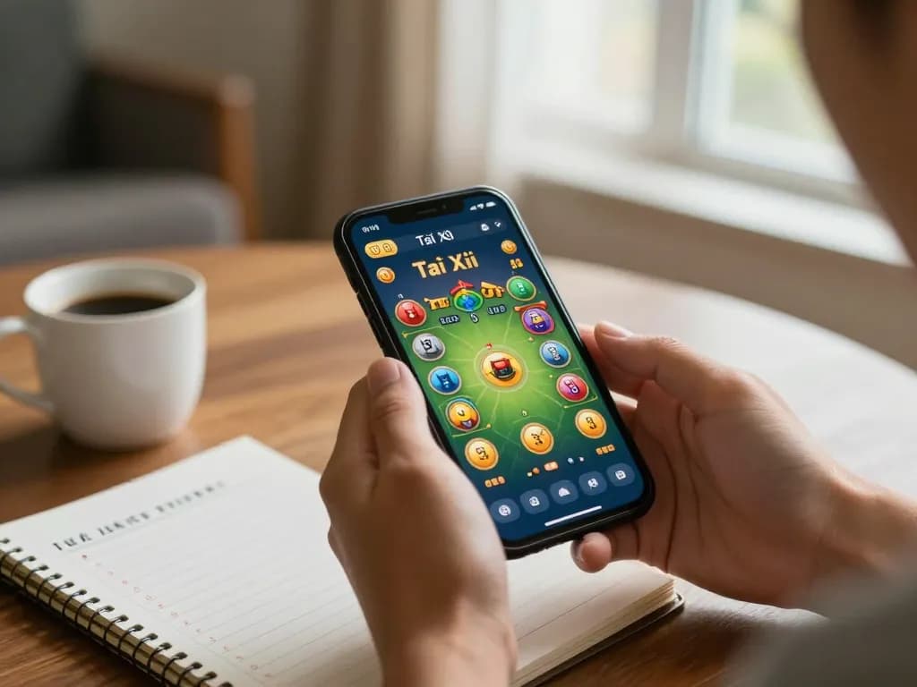 Tài Xỉu online gameplay on a smartphone in a cozy home setting