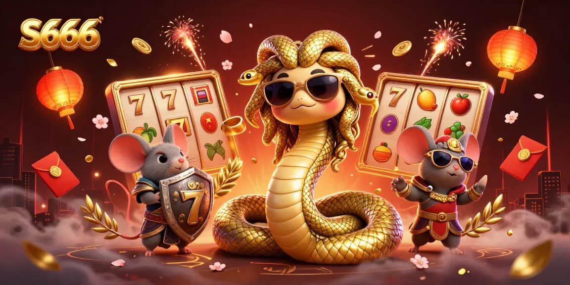 S666 offers thrilling slot games featuring golden reels and friendly characters in a vibrant casino atmosphere.