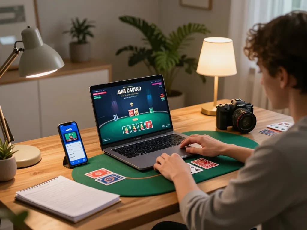 Player engaged in online poker gameplay on alo8 from a cozy home setup.