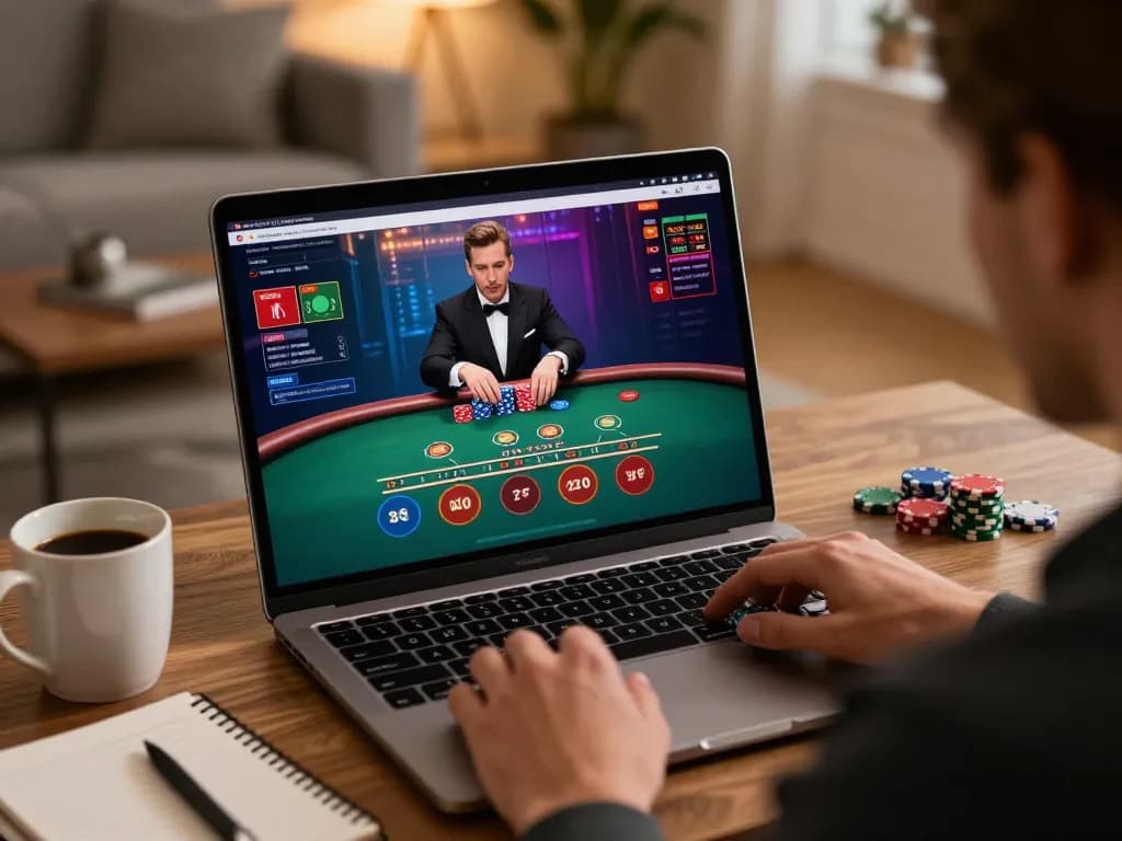 Engage with sunwin online blackjack gameplay on a stylish laptop in a cozy living room.