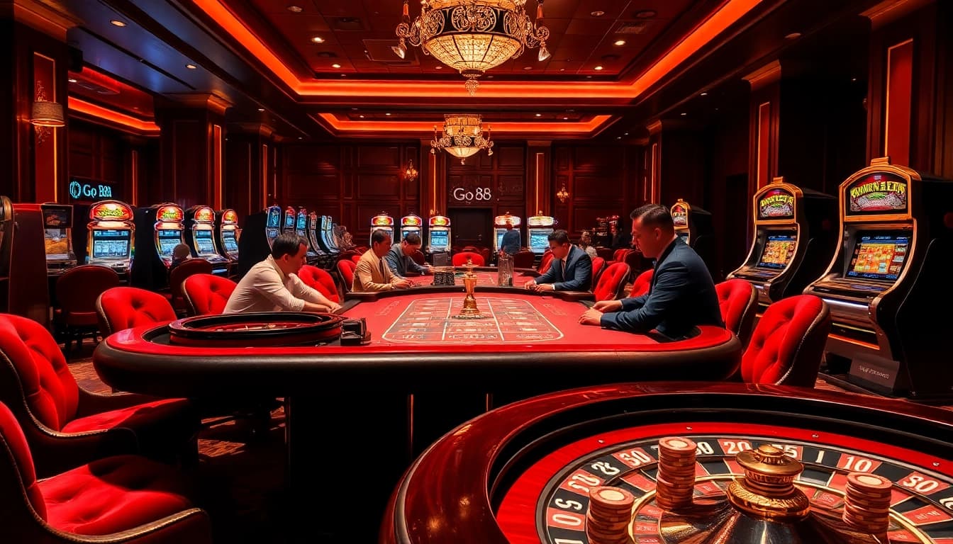 Engaging players at a luxurious casino table exemplifying excitement in go 88 gambling.