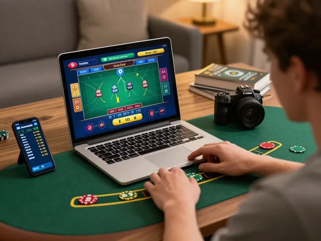Engaging in live dealer blackjack on CM88 at a home gaming setup, showcasing strategic gameplay.
