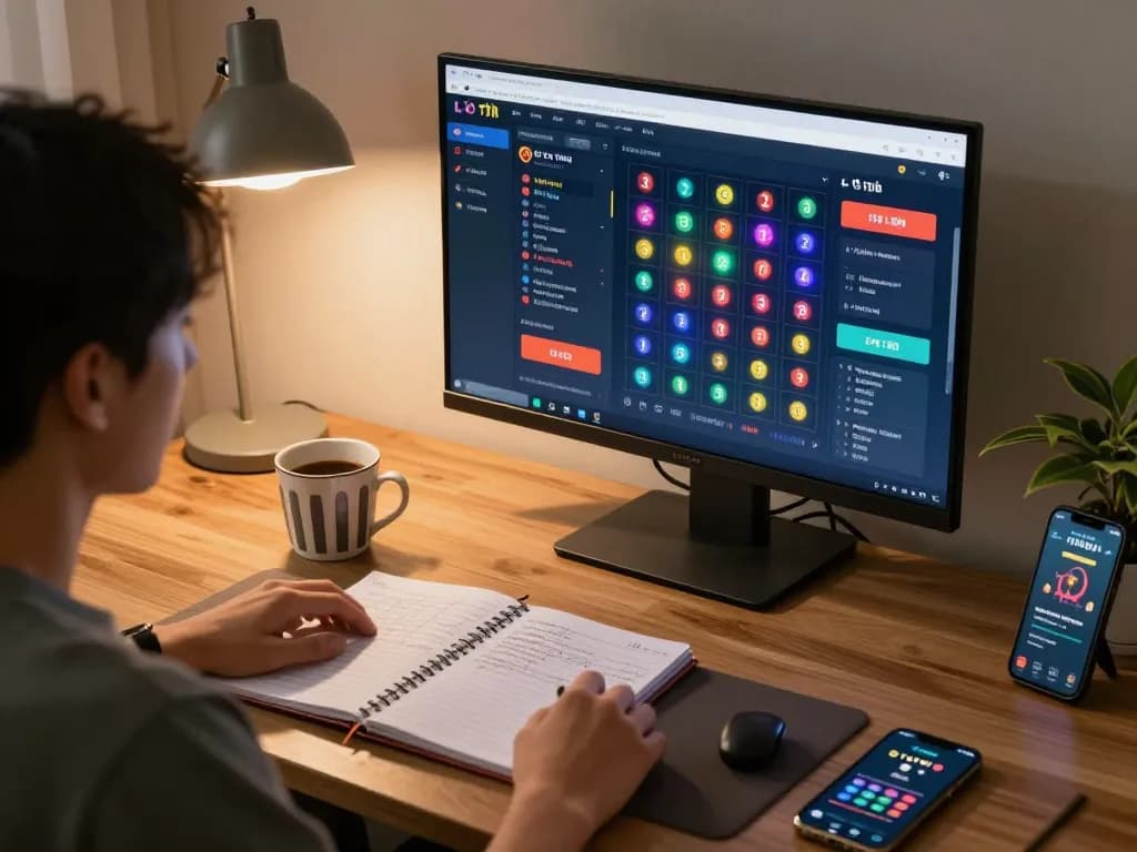 Lô Đề Uy Tín gaming setup, showing intense focus on online numbers and betting options.