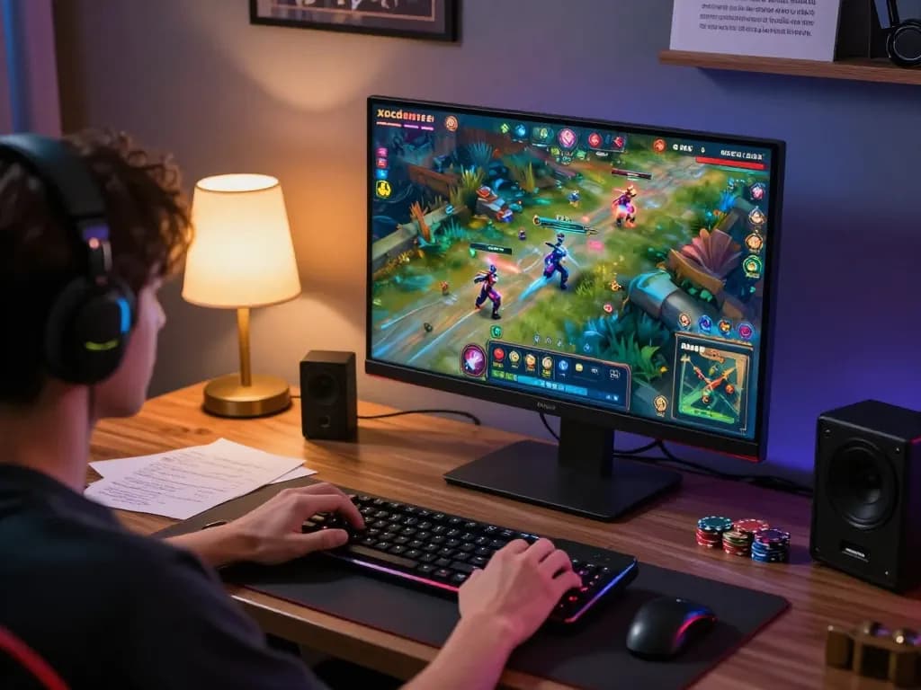 Xocdia88 gaming scene showing a player engaged in a thrilling online game setup with vibrant visuals.