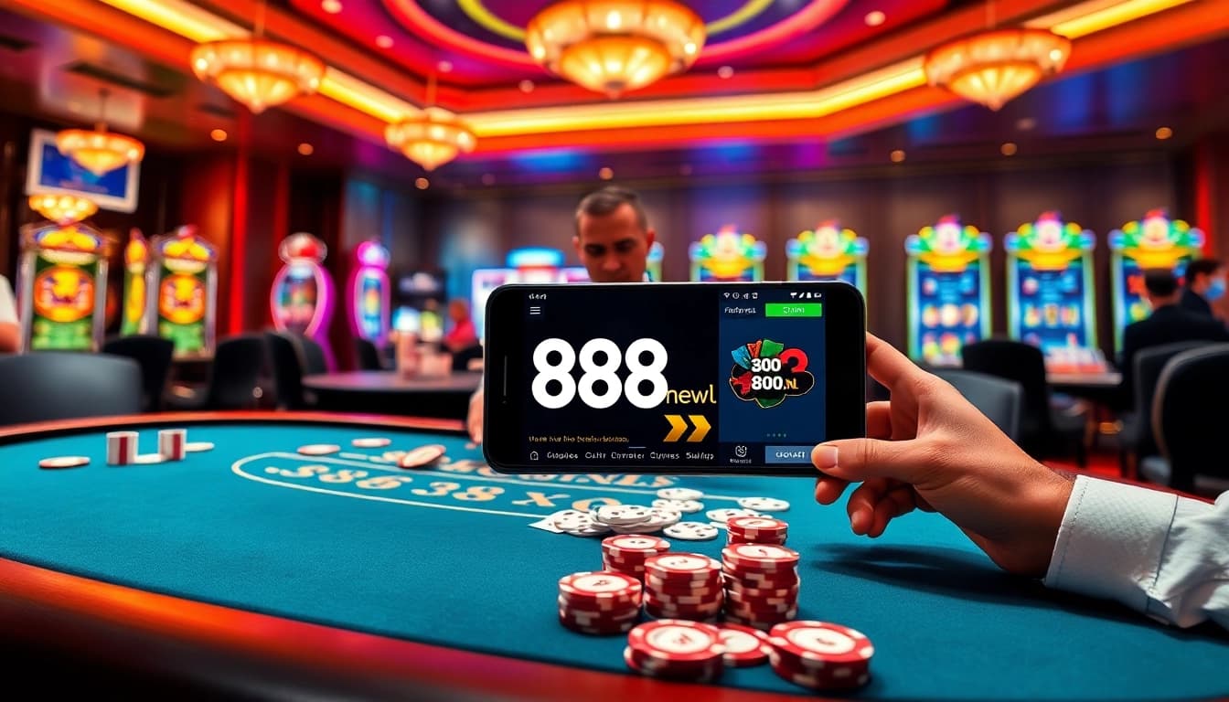 Exciting casino scene with players engaging at the blackjack table and showcasing 888new.nl gaming experience.