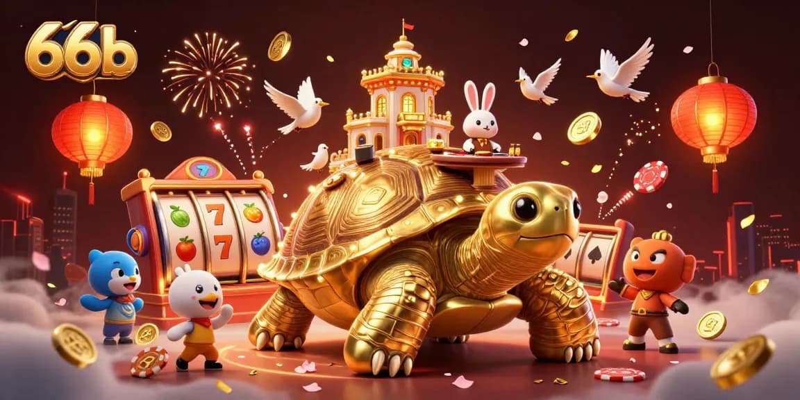 Experience the thrill of 66b with a golden tortoise casino and energetic dealer.
