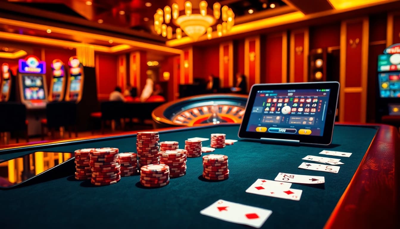 Experience thrilling games at https://kjc365.com/ with a luxurious casino setting featuring roulette and poker.