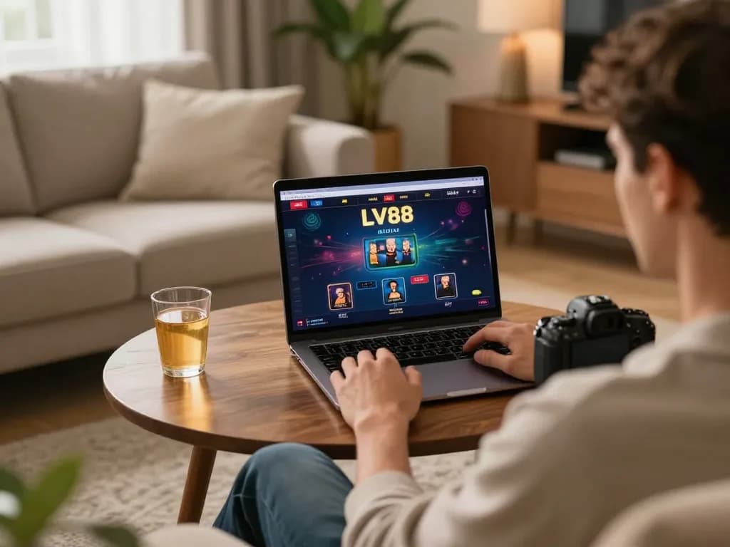 Enjoying online gaming at LV88 from a cozy home setup.