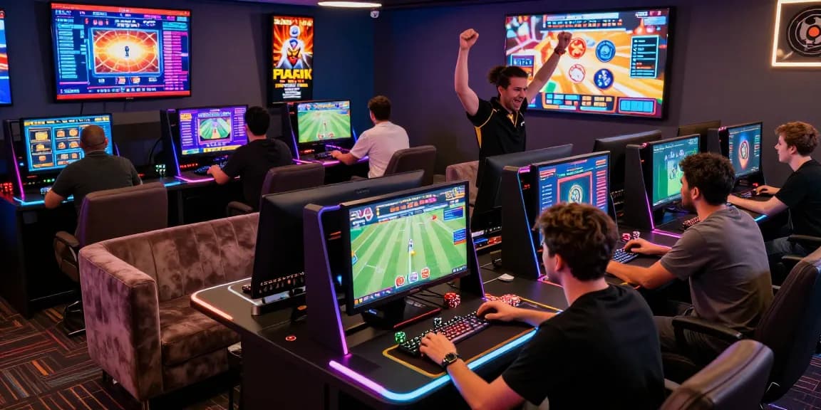 Players enjoying the thrilling atmosphere at HM88 online gambling lounge with vibrant games.