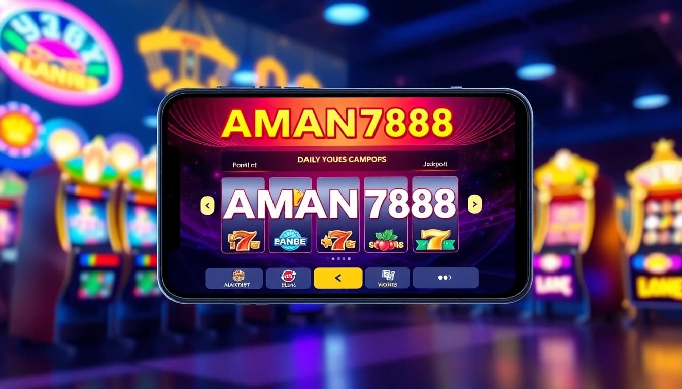 A captivating mobile interface of AMAN788 showcasing vibrant slot games and daily jackpots.