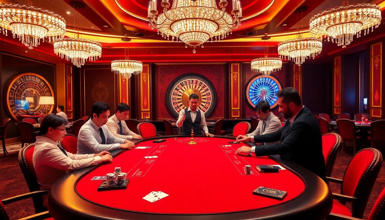 Exciting baccarat game at a luxurious casino with 99ok branding elements.