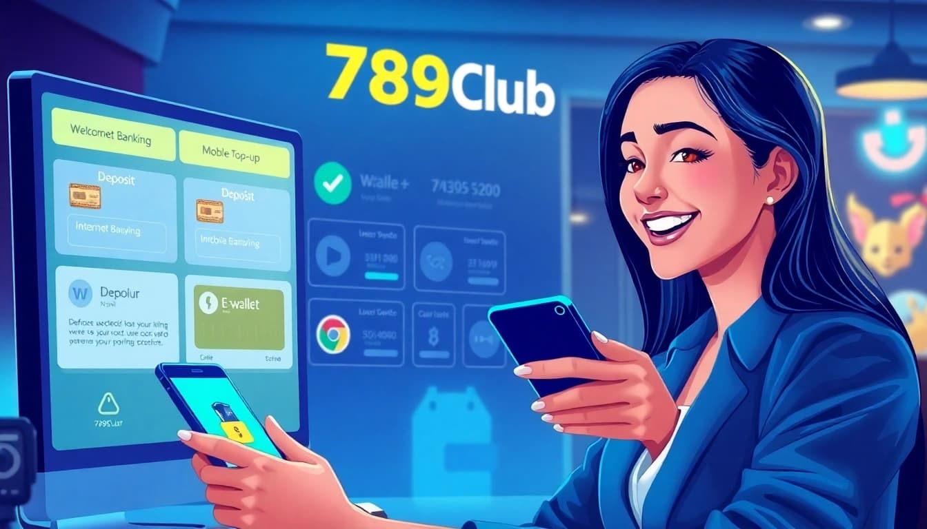 Online deposit process for 789Club showcasing Internet Banking, E-wallets, and user interaction.