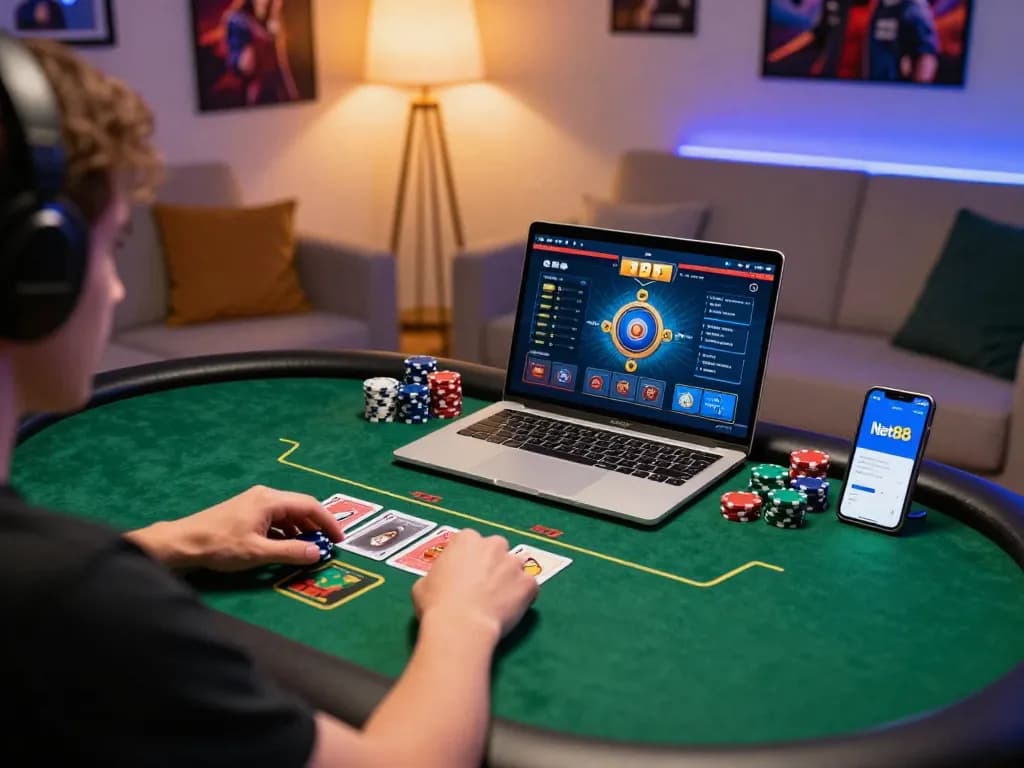 Experience thrilling poker action with Net88 online gaming setup featuring immersive gameplay.