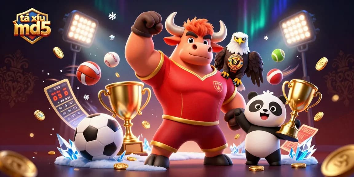Experience thrilling wins with tài xỉu md5 in this dynamic casino scene featuring festive characters.