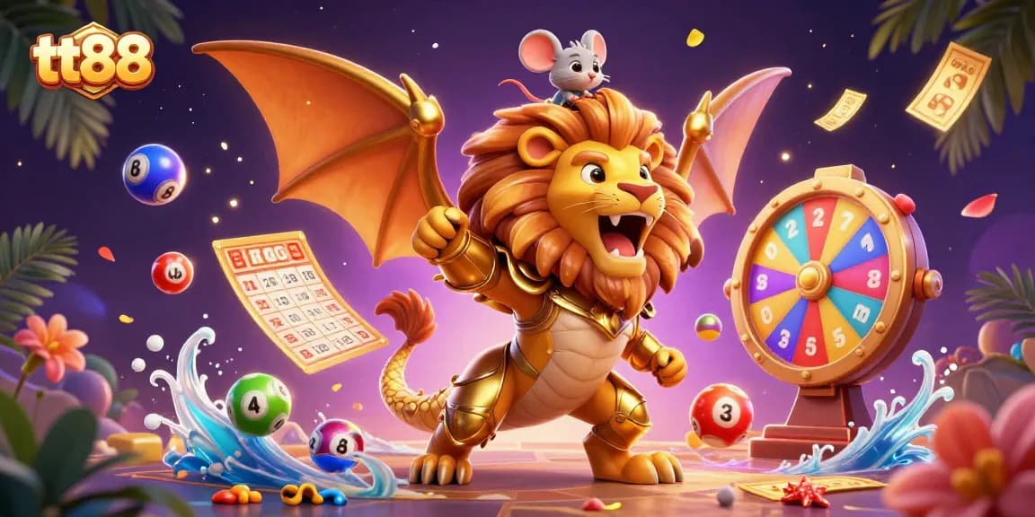 Win big with tt88 as golden lottery balls and prizes create a festive gaming atmosphere.