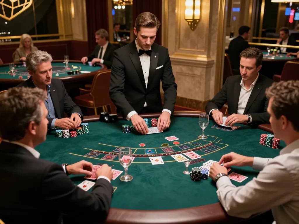 Participants enjoying a thrilling blackjack game at BL555 with a professional dealer, highlighting strategic gameplay and casino ambiance