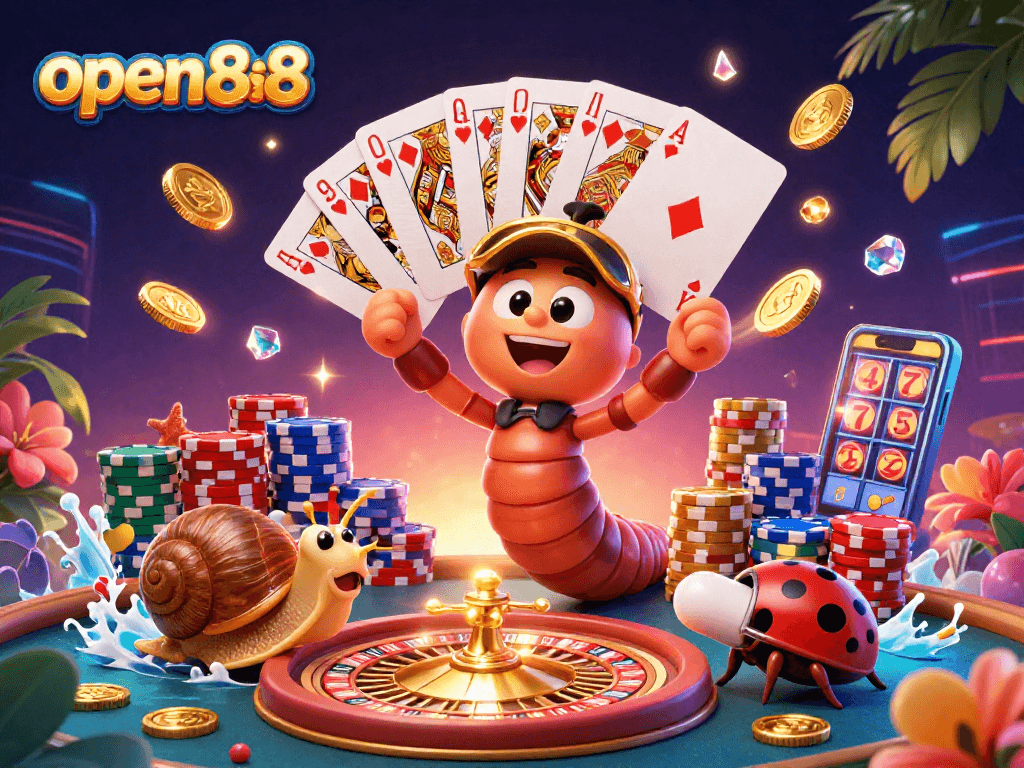 Engage with open888's vibrant casino scene featuring a lively dealer and high-roller excitement.