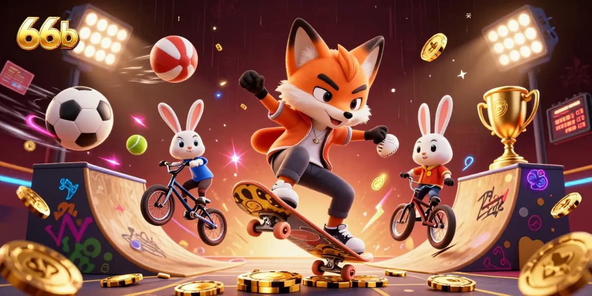 Experience thrilling action at 66b as the skateboarder fox performs tricks over poker chips