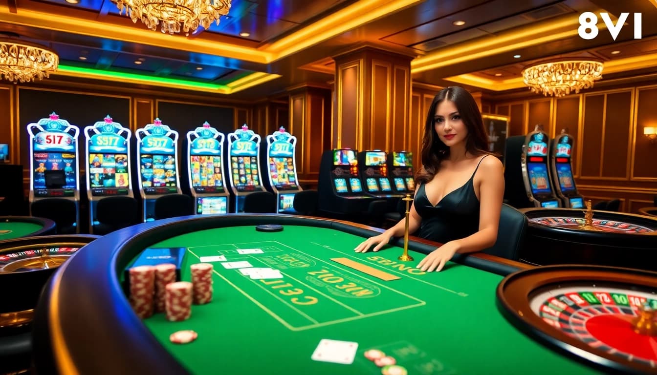 Experience the thrill of poker and baccarat at 888VI's vibrant casino environment.