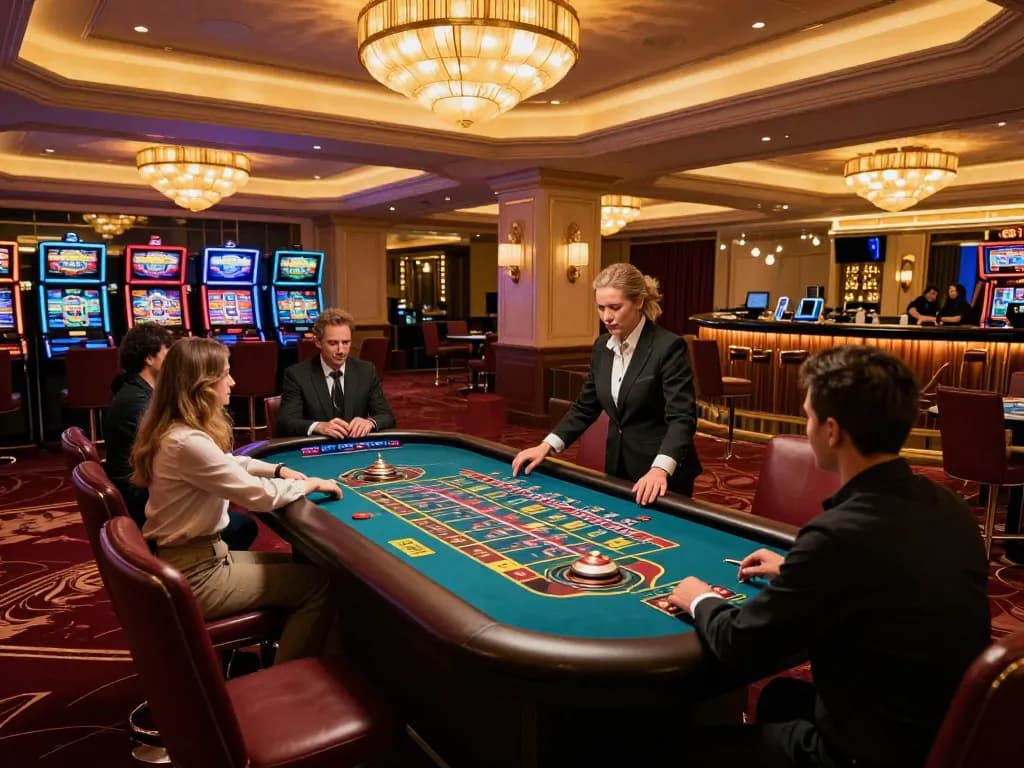 Players engaging at the roulette table in a hitclub casino, surrounded by a luxurious and vibrant atmosphere.
