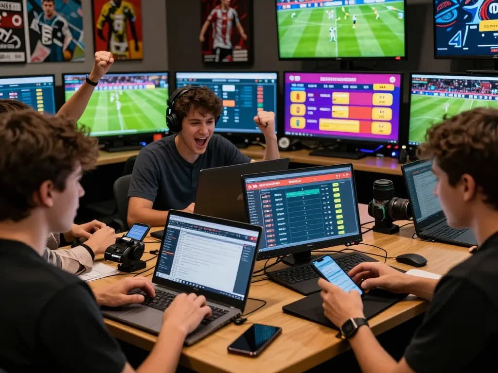 Users engaging in dynamic online sports betting at 1gom with bright displays and excitement.
