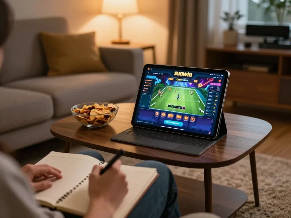 Cổng game sunwin displayed on tablet with cozy atmosphere, promoting responsible gaming.
