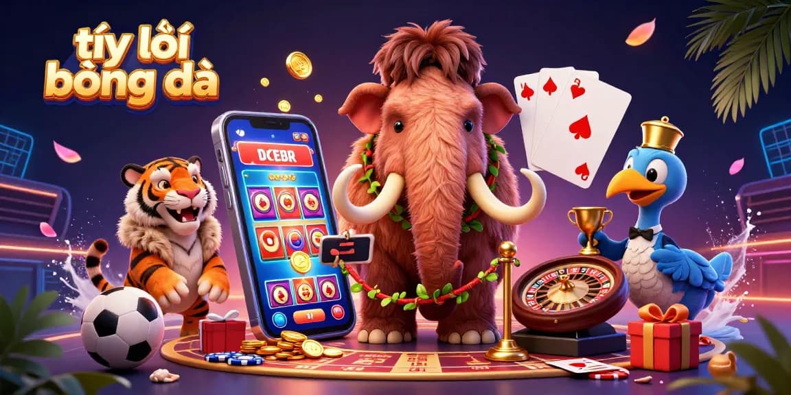 Bet on tỷ lệ bóng đá with vibrant illustration of engaging casino elements and characters.