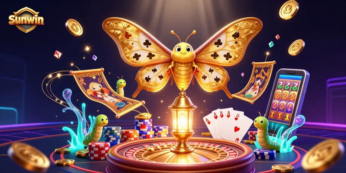 Spin to win at Sunwin with a vibrant 3D casino scene full of golden coins and classic games!