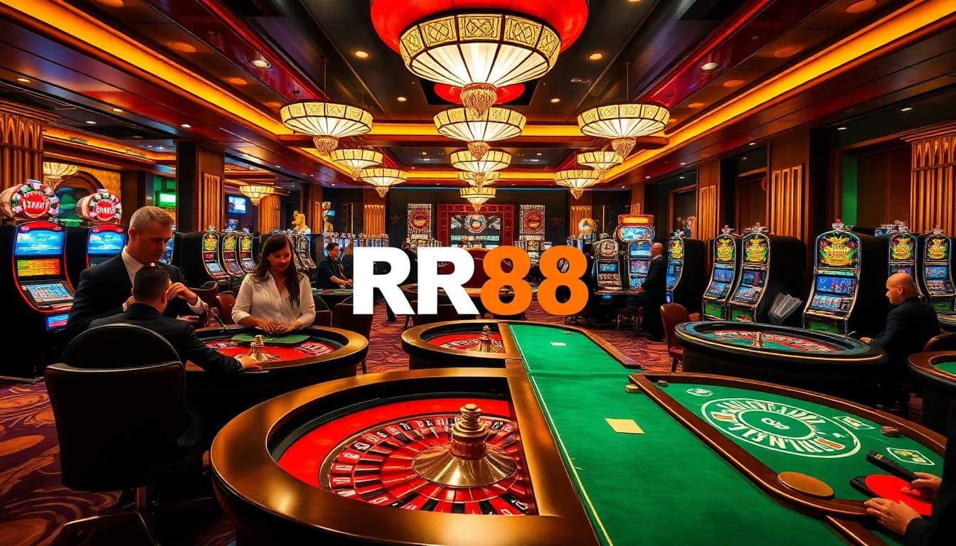 Players enjoying games at RR88 Casino's lively gambling tables.