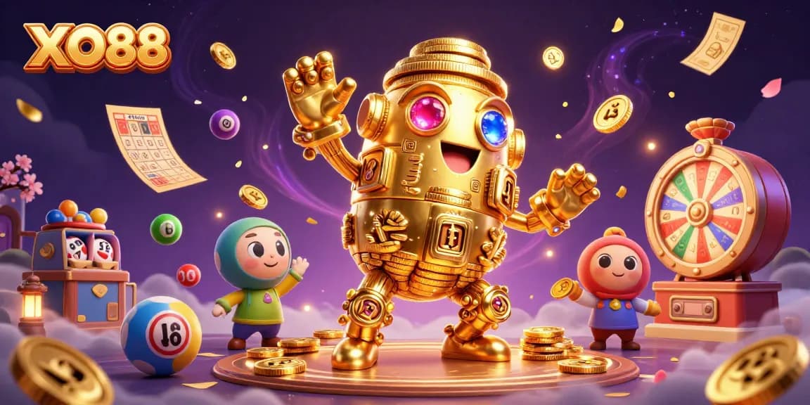 Experience thrilling gameplay with XO88 in a vibrant casino-themed digital illustration.