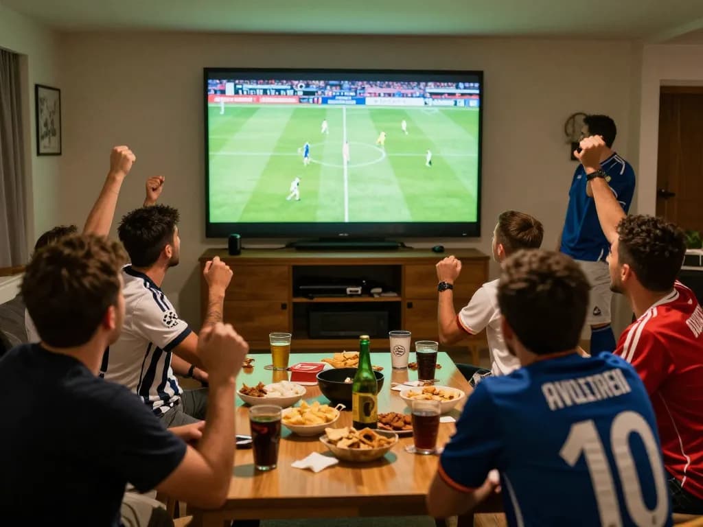 Watch trực tiếp bóng đá c1 with friends in an exciting home setup, enjoying live sports.