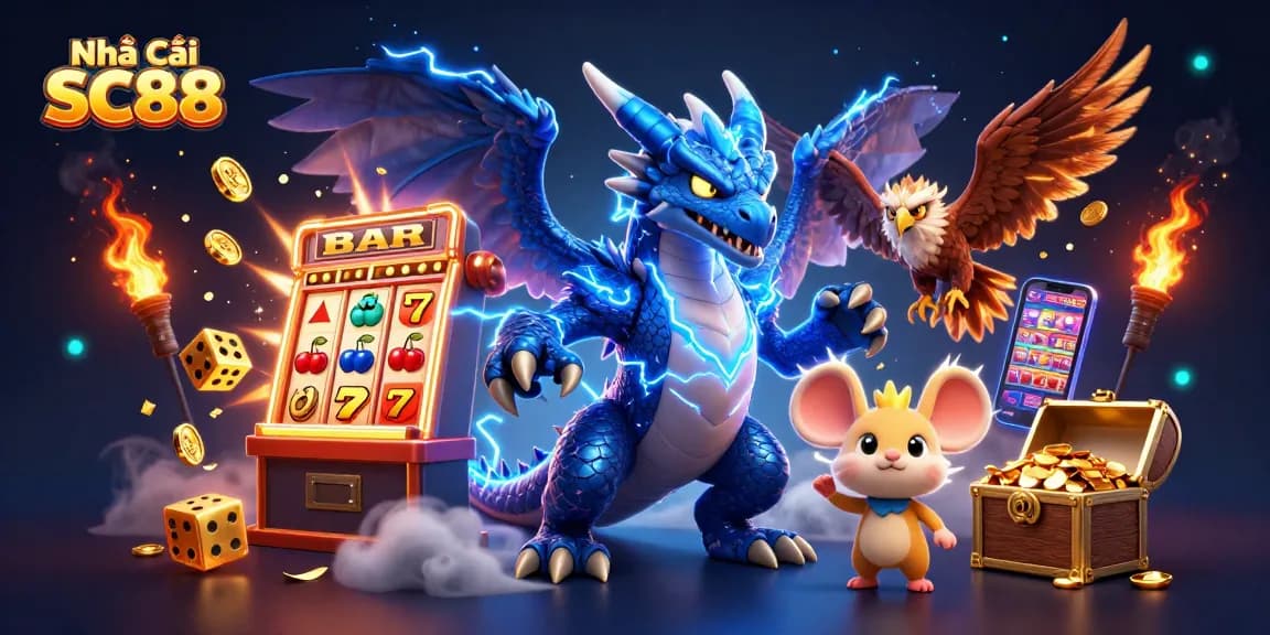 Experience thrilling gameplay at Nhà Cái SC88 with vibrant characters and casino elements bursting with excitement.