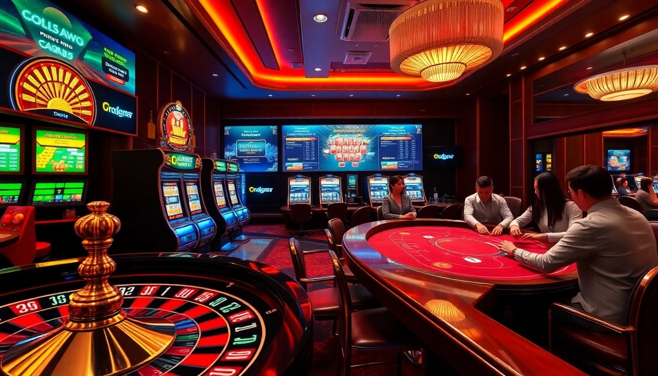 Winning at the RÚT TIỀN 123GA process, with an engaging casino scene of players enjoying games.