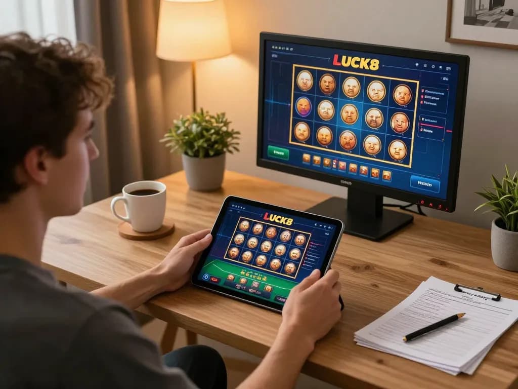 Engaging in LUCK8 online gaming while tracking strategies in a home setting.