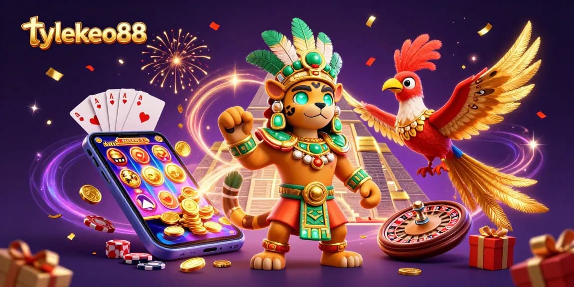 Engage with thrilling gambling action at tylekeo88 with vibrant casino elements and characters.