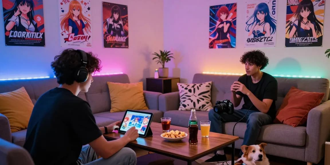 Enjoying free ecchi games on a tablet in a cozy living room.