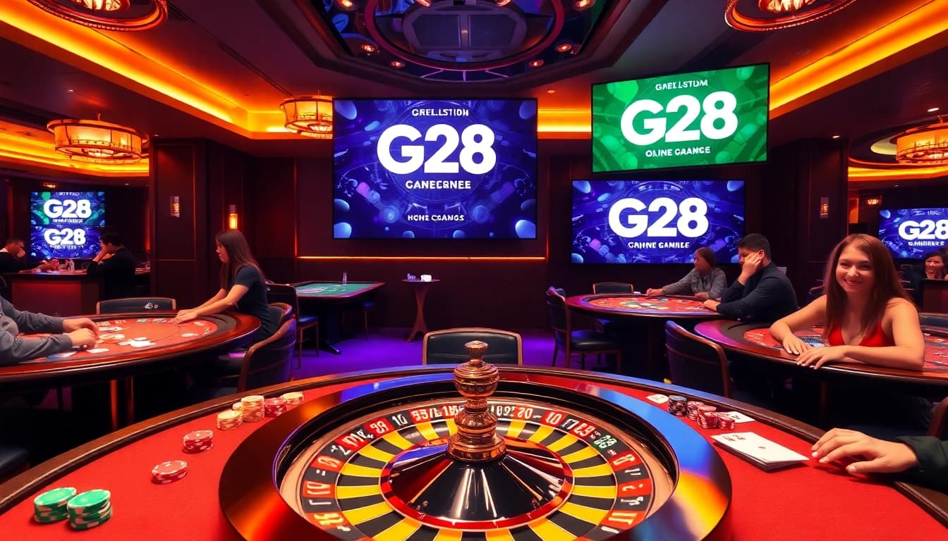 Players engaging in thrilling games at G28 casino with vibrant tables and exciting atmosphere.