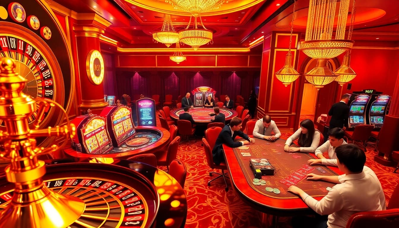 Experience thrilling games at Trang chủ 888new with vibrant casino visuals highlighting poker and roulette.