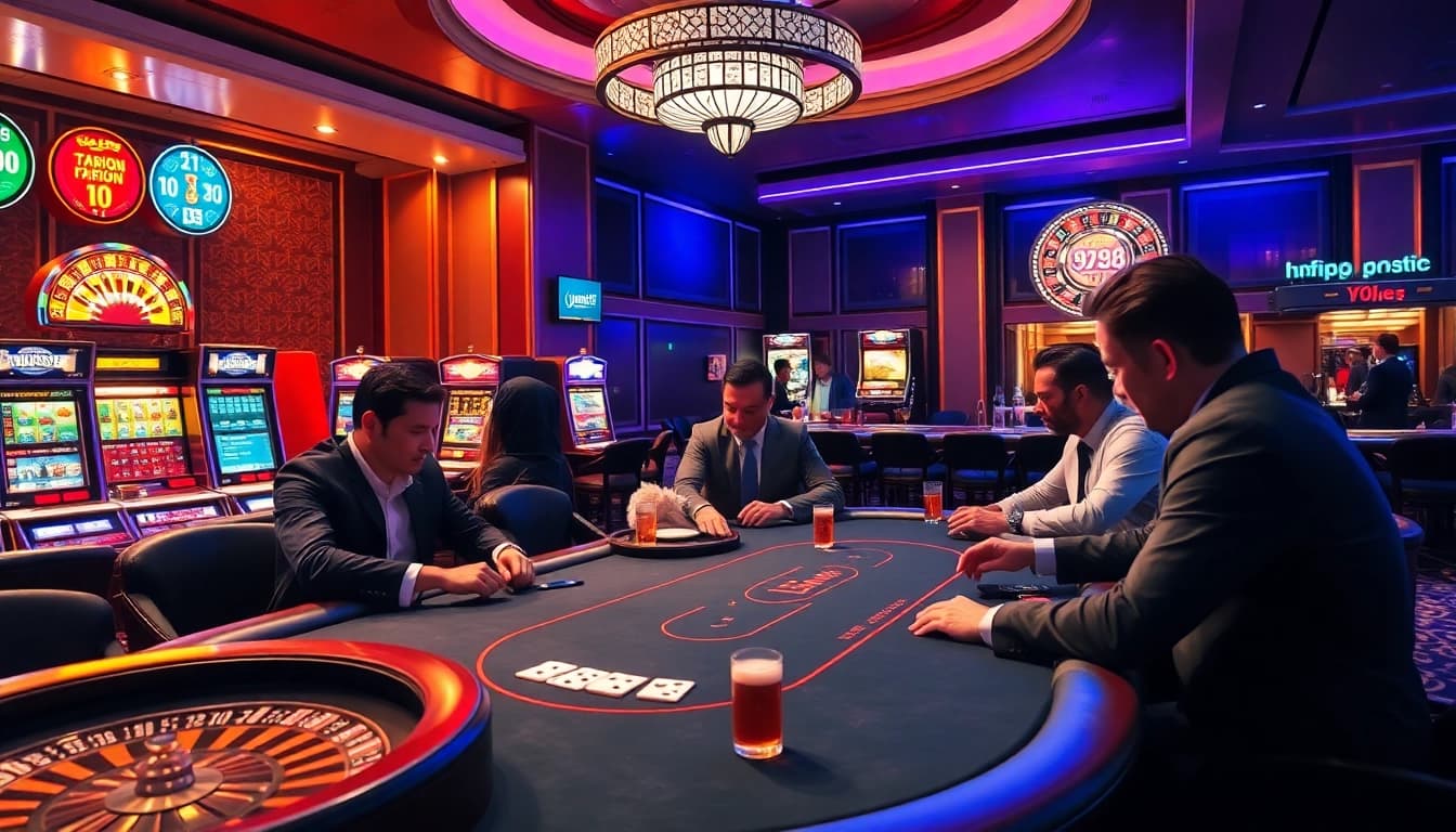 Playing poker at a professional table with the vibrant ambiance of https://jtg88.com/ at a luxurious casino