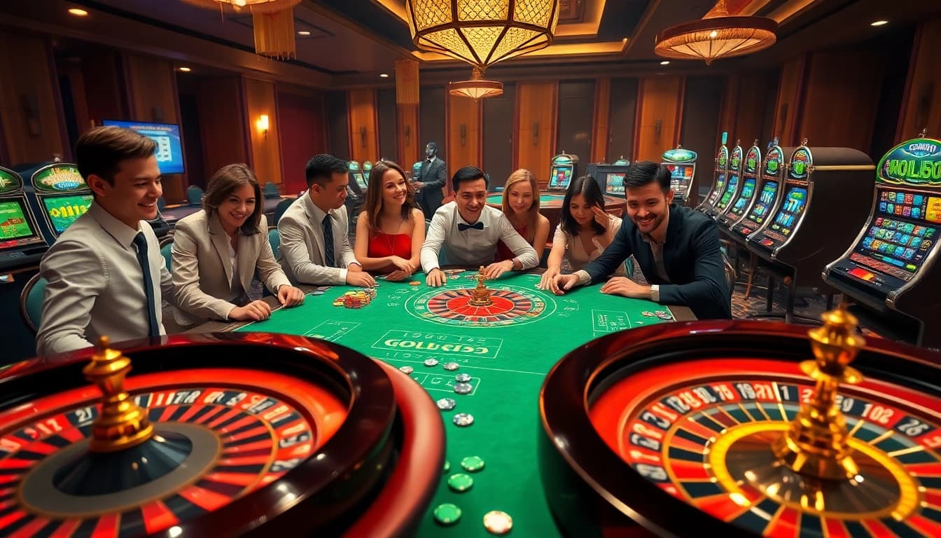 Experience the thrill of gambling at nhà cái RR88 with colorful casino tables and exciting games.