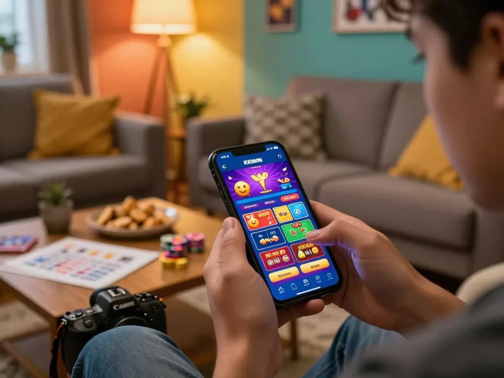 Using the KKWIN app for online gaming, showcasing diverse betting options in a comfortable setting.