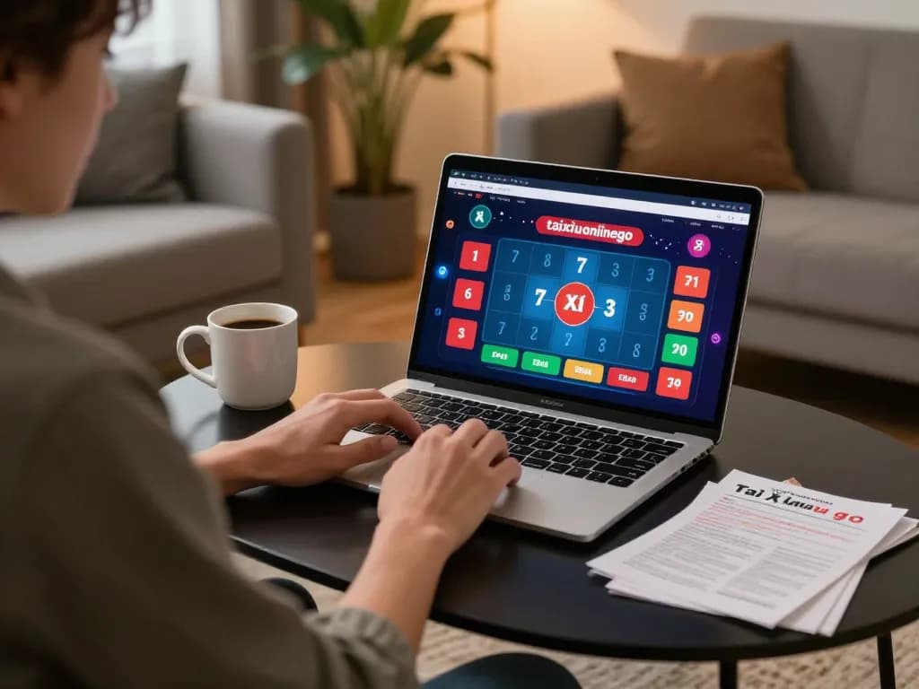 Tai Xiu Online gameplay on taixiuonlinego platform in a cozy home setting.