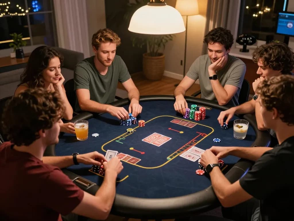 Enjoying poker night with friends at home, showcasing 789clubgo as a social gambling hub.