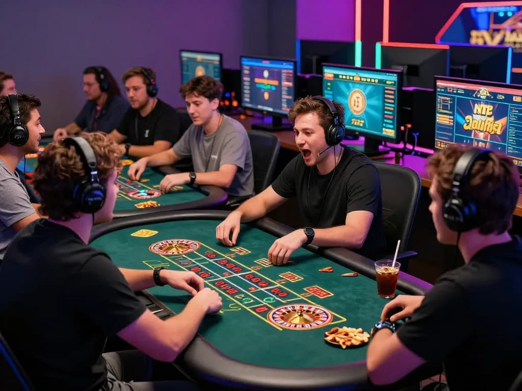 Players excitedly engaging in live casino games on 789club platform, showcasing vibrant graphics and a lively environment.