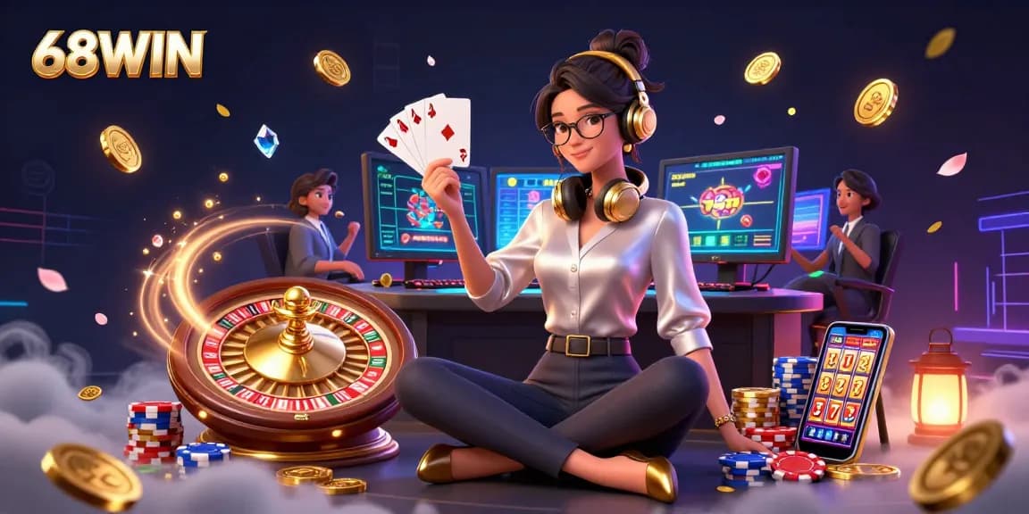 Experience thrilling gameplay at 68WIN with vibrant casino elements and dynamic character interaction.