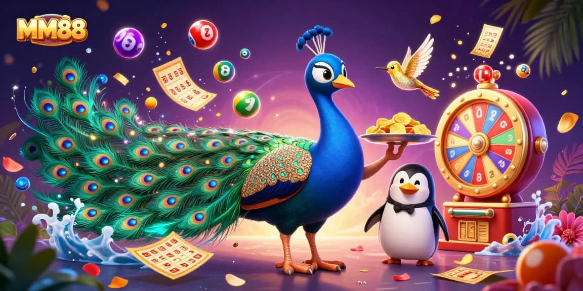 Immerse in the vibrant scene at MM88, showcasing casino excitement with animated elements and rich details.