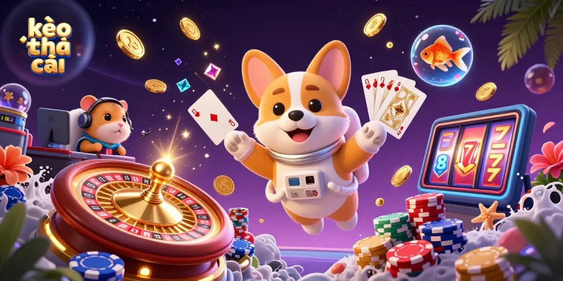 Kèo nhà cái offers players an exciting floating casino experience with 3D characters and vibrant game elements.