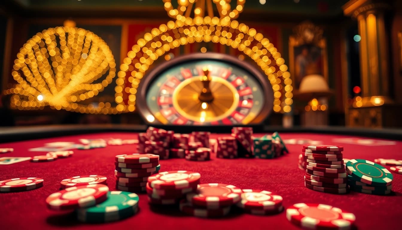 Experience the thrill of exciting gambling moments at https://bem88.io/ with colorful poker chips and vibrant casino tables.